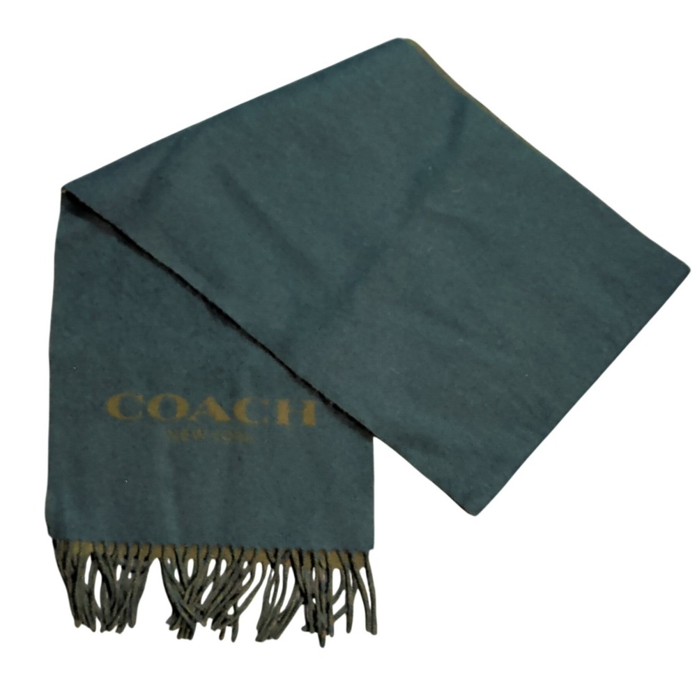 Coach Scarf Logo Print Two Tone Blue Green Neck Warmer Rectangle Scarf One Size